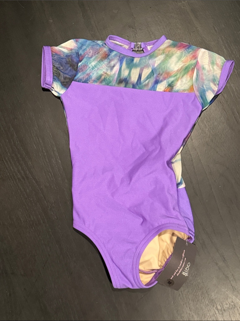 Purple Girls' Dance Leotard with Multicolor Mesh Yoke